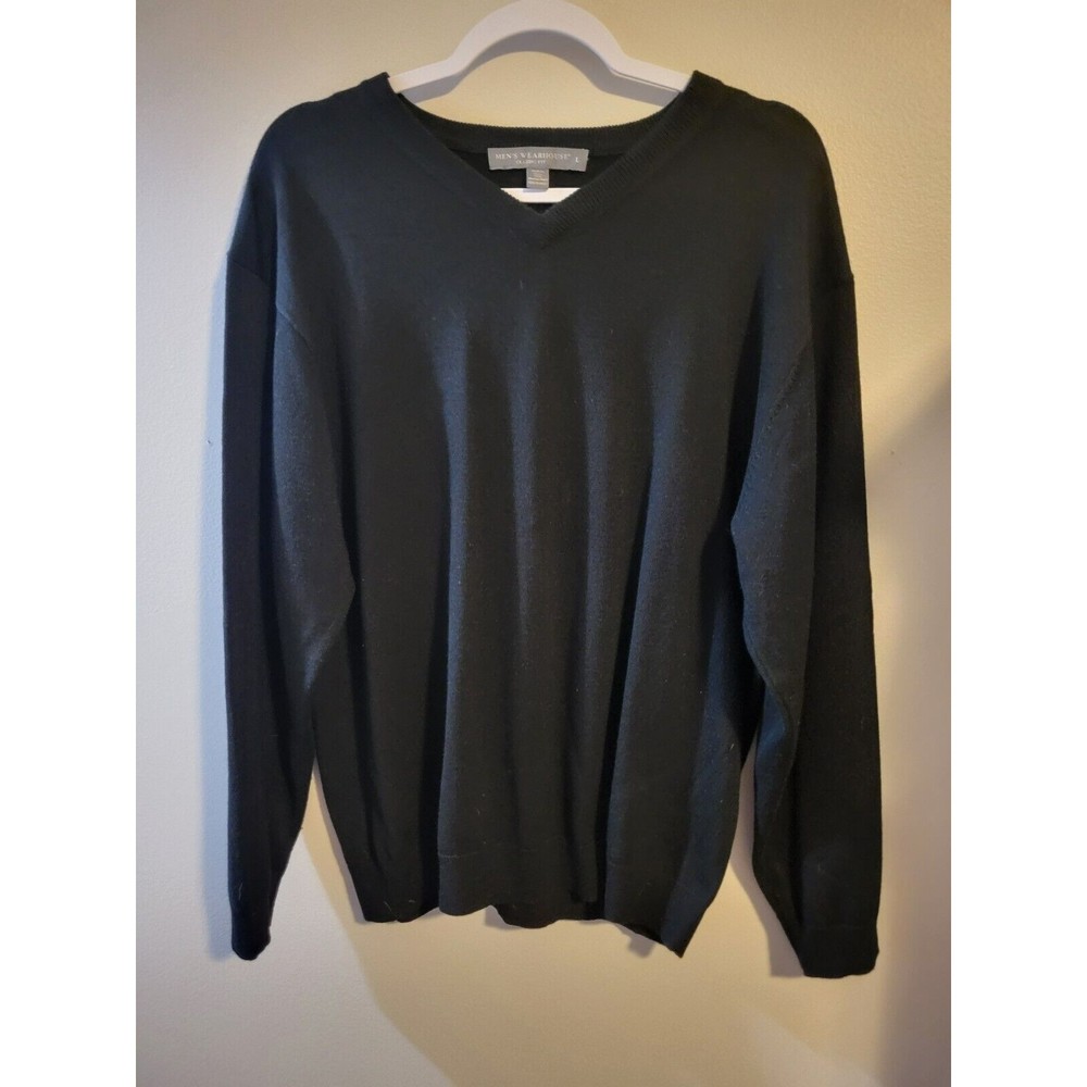 Mens Wearhouse Merrino Wool V-Neck Sweater Sz L Black